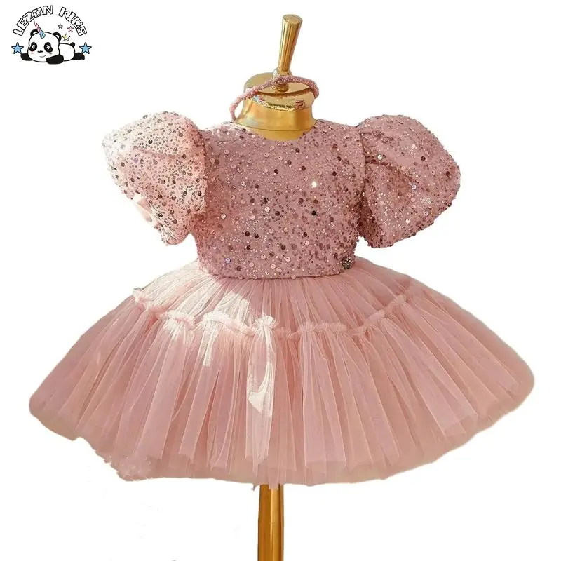 Customized OEM/ODM Birthday Party Dress Girls Sequined Bow Puff Girl Dress