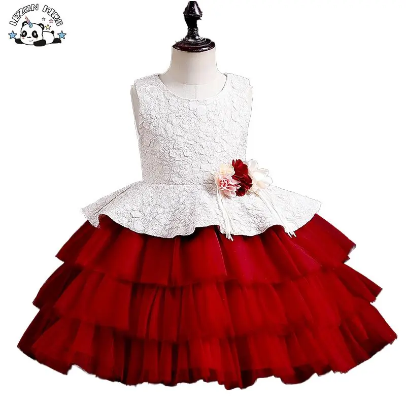 Custom Logo Luxury Princess Girls Party Dress Woolen Cotton Tutu Ruffles Formal Style for Birthday or Party