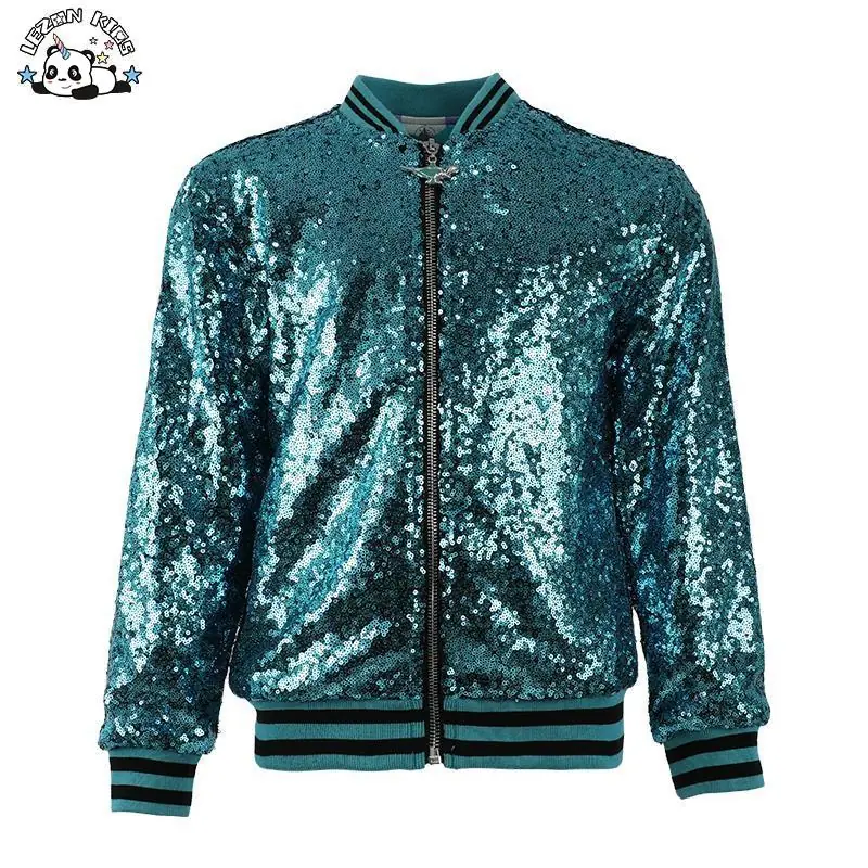 Blue Flip to Hot Pink Sequin Bomber Printed Princess Girls Reversible Sequin Jacket