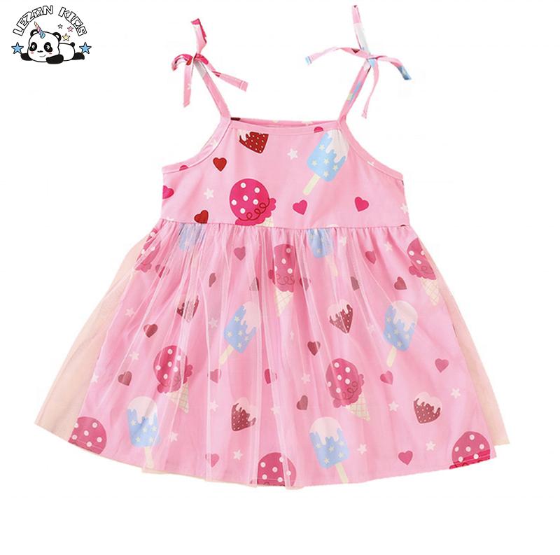 Custom Summer Girl Halter Dress ODM Children 2-14 Years Western Style Short Sleeves Tulle Fabric Girl Dress