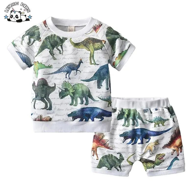 Summer Hot Sale Cartoon Printing Boys Clothing Sets Custom logo Baby Clothes for Casual Wear