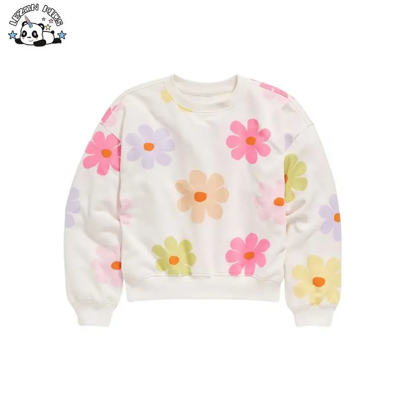 Customizable Sweatshirts Kids Patterns Flower Printed Pullover Custom Casual Girls Sweatshirt