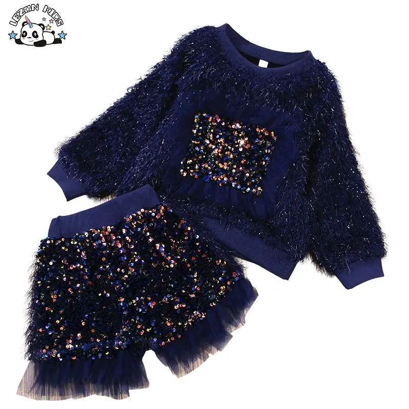 2024 Fashion Custom Children Clothing Kids Velvet Track Suit Sapphire Girls Sets