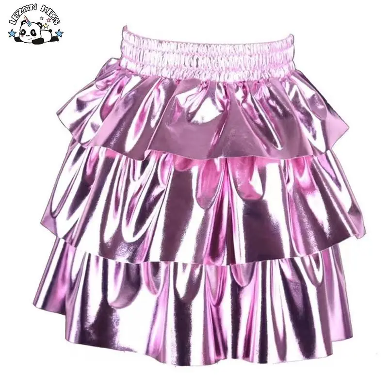 Customizable New Fashion Summer Cool Metallic Elastic Waist Short Show Party Girls Skirts