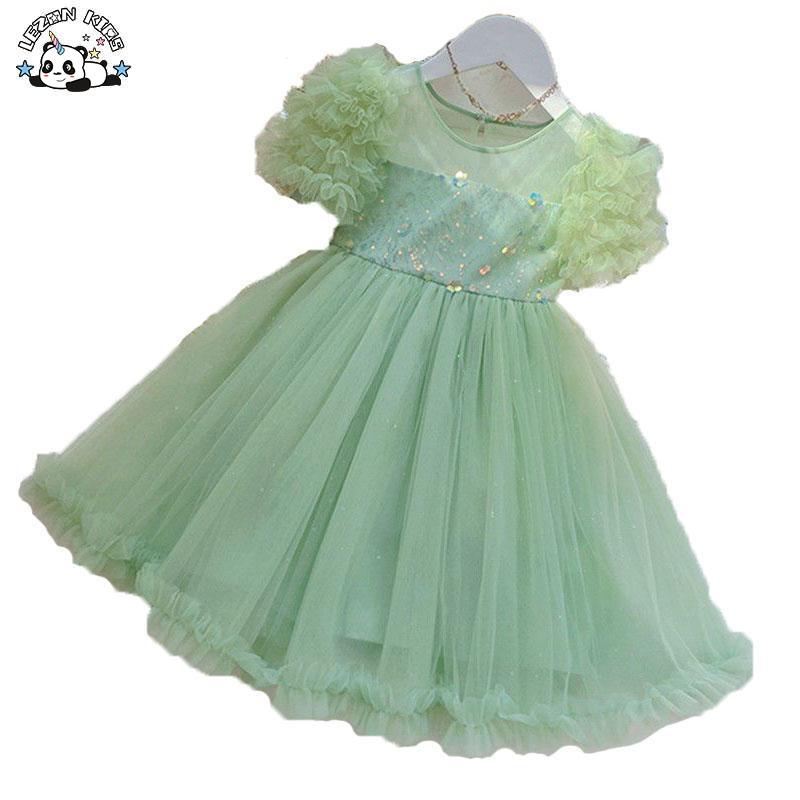 2024 Hot Sale Short Puff Sleeve Beautiful Girls Princess Tulle Dress for 8T Children Clothing