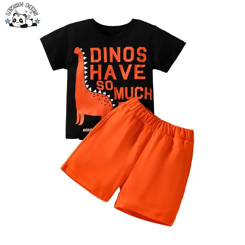 New Cartoon Printed Casual Short T-shirt Shorts Two Pieces Outside Wear Summer Boys Clothing Set