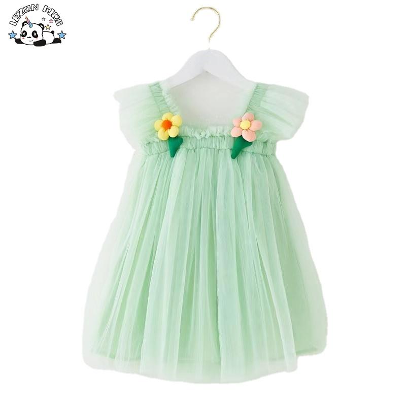 Customizable Wholesale New Design Flying Sleeve Cute Flowers Printed Fashon Tutu Girls Kids Dresses
