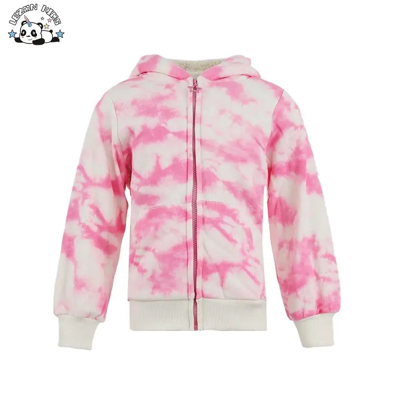 Girls Winter Velvet Hoodie Clothing Tie-dye Craft Cotton Jacket Kids Warm Thickened Hooded Jacket