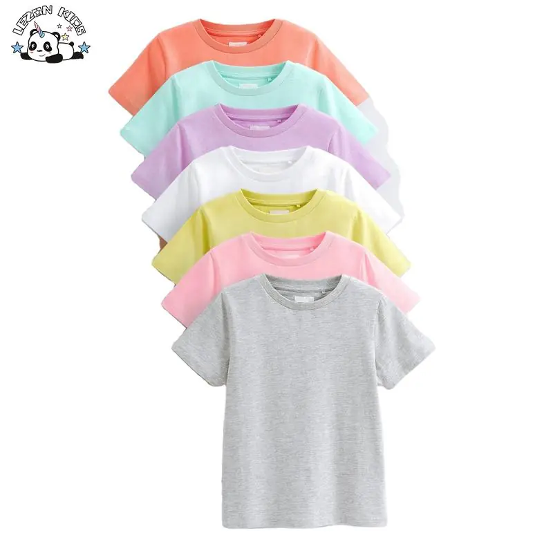 Custom Summer T-Shirts Kids Short Sleeves O-Neck Casual Cotton Fabric 3D Patterns for Toddler Girls