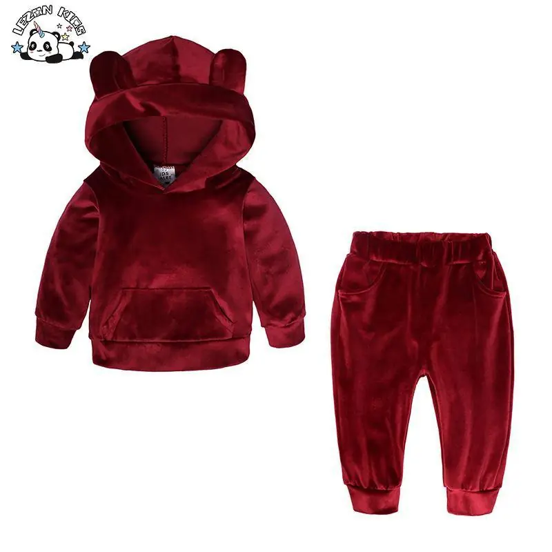 Children’s Clothe Set Spring Autumn Boy’s Hoodie Two-Piece Golden Velvet Girls’ Sportswear