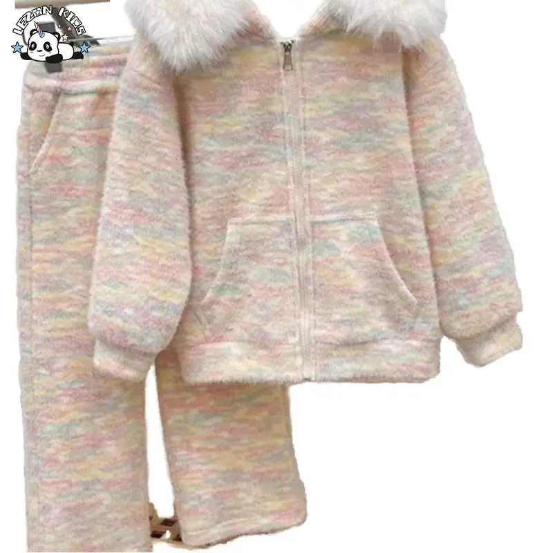 Customizable New Style Kids Autumn Winter Suit Velvet Thincked Fashion Jackets Pants Girls Set