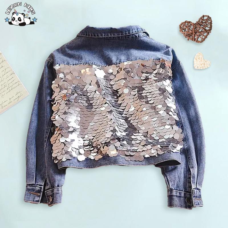 Custom Sequin Patches Girls Denim Jacket