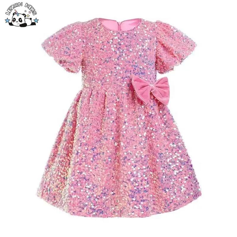 Customize Kids Velvet Dress Flower Girls Sequin Dresses