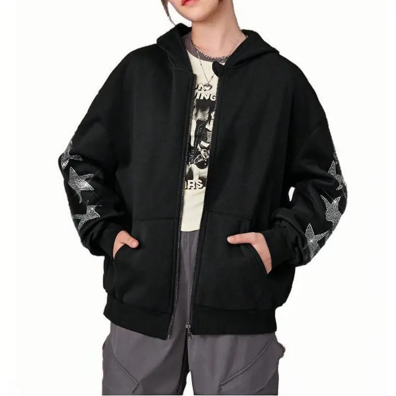Costom Girls’ Knitted Solid Star Rhinestones Hooded Sweatshirt