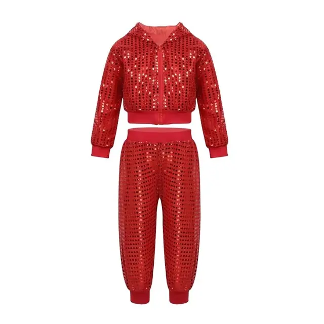 Custom Colorful Girls Sequined Hoodie Top and Pants Set