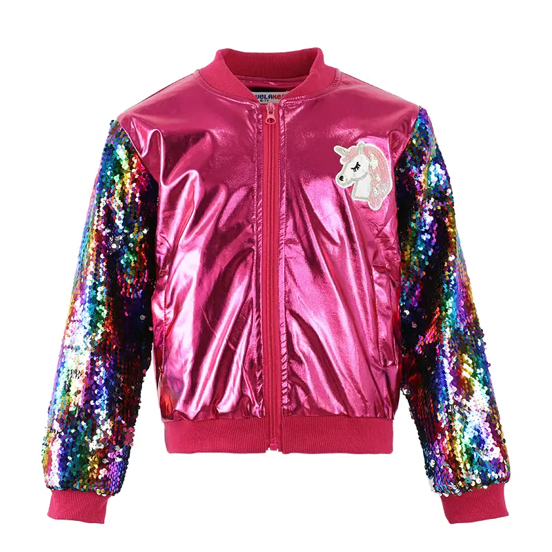 Custom Girls Long Sleeve Sequined Leather Jacket
