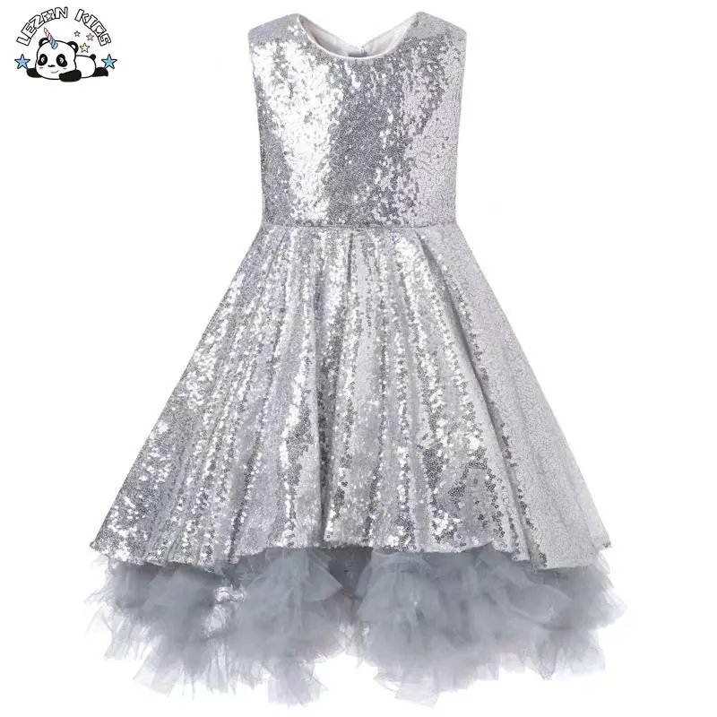 OEM Customizable Wholesale New Product Sleeveless Sparkle Sequin Soft Lace Princess Dress for Girl