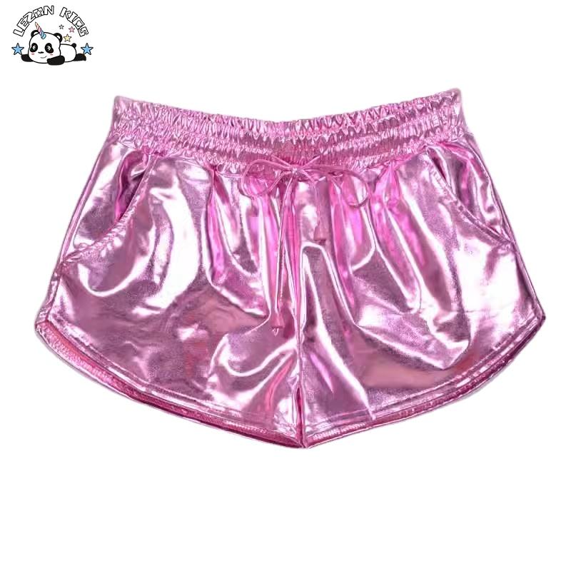 Custom Girls Metallic Shiny Shorts Mini Party Elastic Waist Casual Metallic Shorts