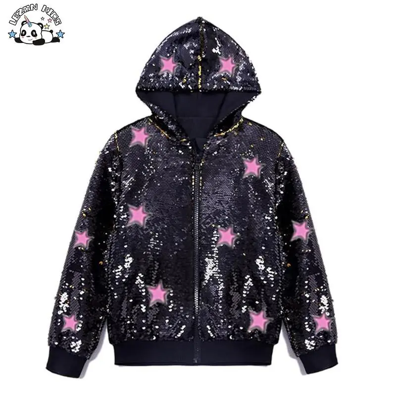 Customizable Kids Bomber Jackets Flip Sequin Zipper Coat for Boys Birthday Outerwear Clothes