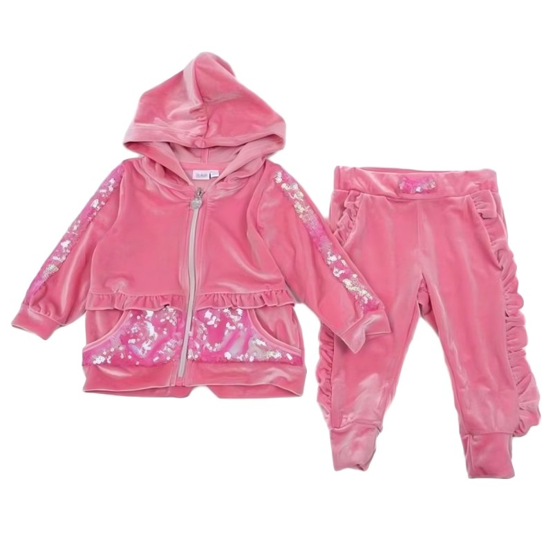 Girls Pink Sequin Velvet Hoodie and Pants
