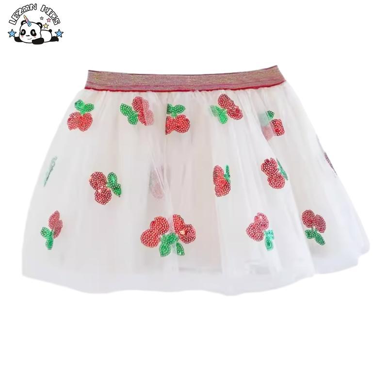 Customizable Comfortable Breathable Sequin Cherry Embroidery Baby Girls Cherry Tutu Skirt