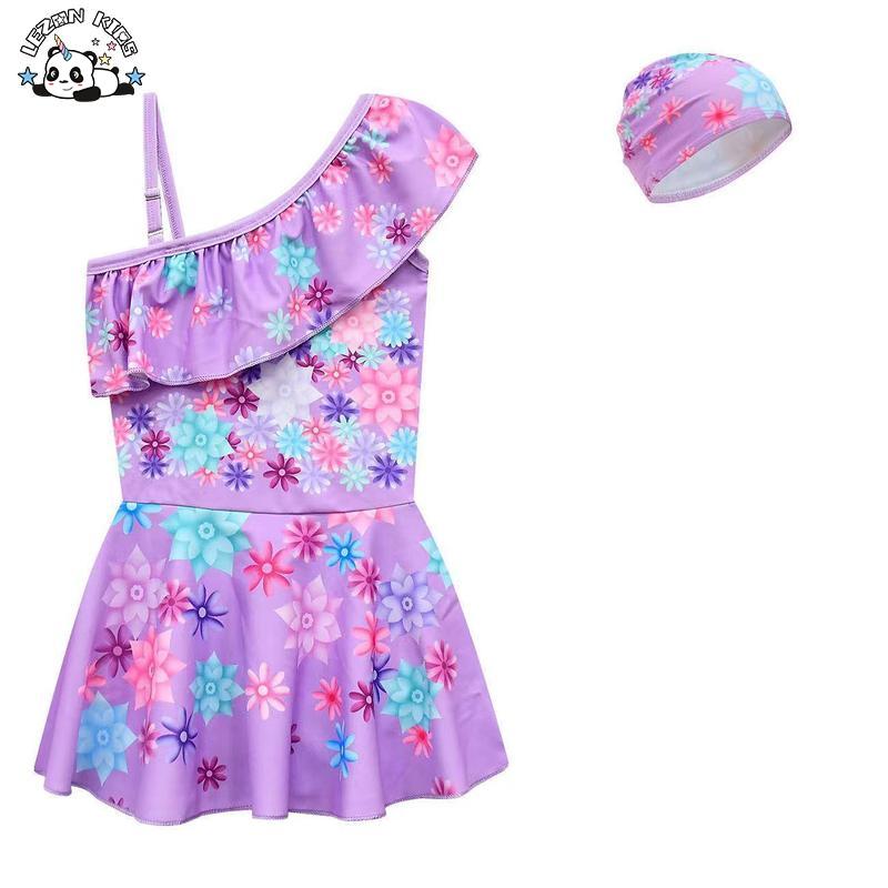 Customizable New Fashion Summer Cute Kids Girl Swimsuit One Shoulder Style Girl Swimsuit for 2-14T Kids