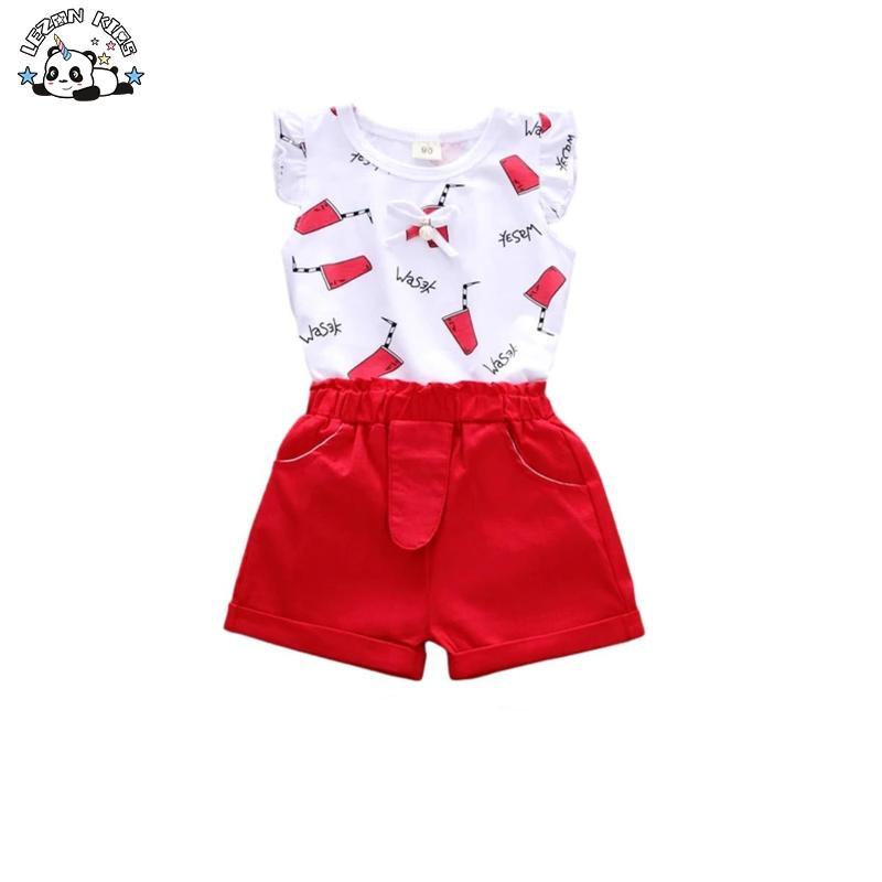 Customizable Summer T-shirt Clothes Butterfly Sleeves Girl Clothing Sets