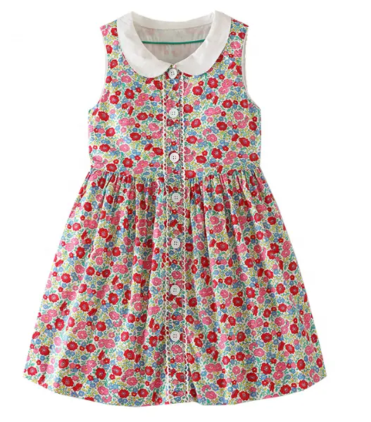Custom Floral Printed Casual Dress Girls Knee-Length Spring Kids Clothing Beautiful Flowers Decoration for 2-14T Children