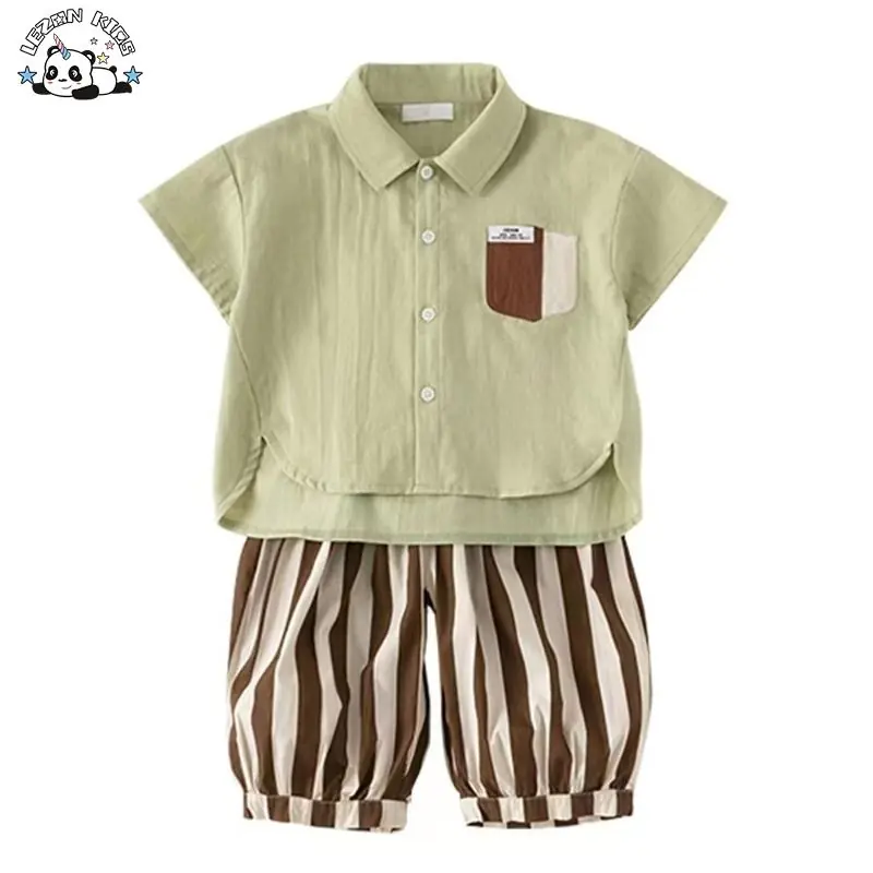 Casual Comfort: Manufacture Direct Turn Down Collar Cotton Fabric Kids Clothing Suit