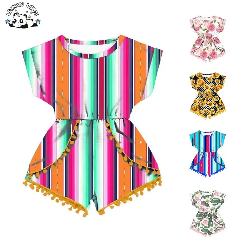 Customized Red Rose Stripe Printed Children’s Summer Jumpsuit