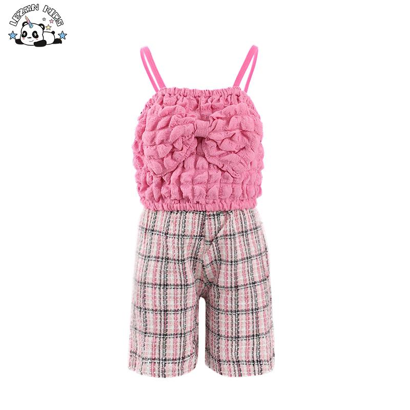 Factory Direct Price pink Spaghetti Strap Bow and Shorts Casual Girls Clothing Sets