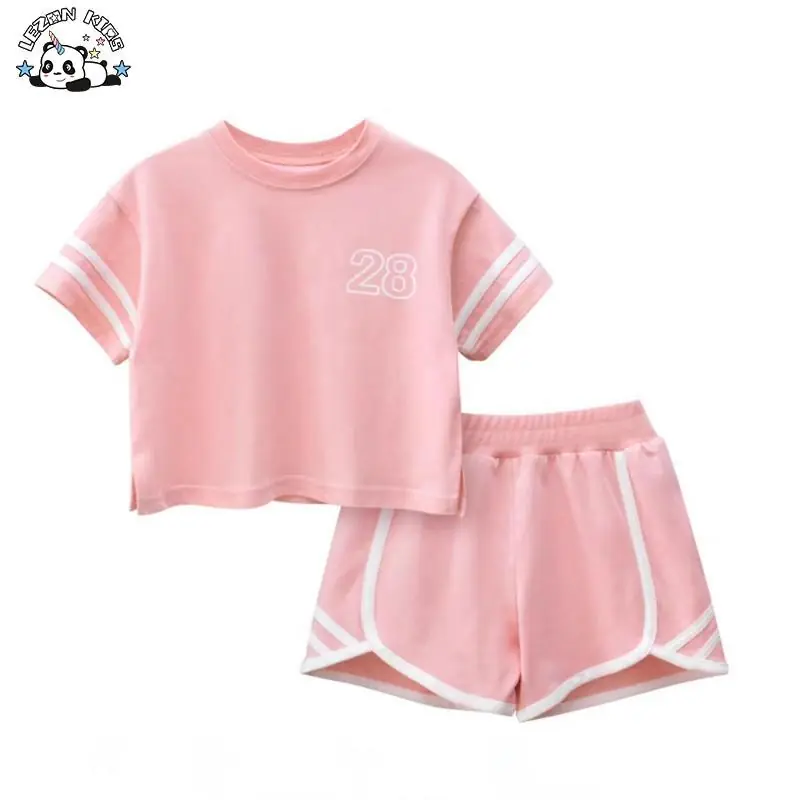Customizable Wholesale High Quality Number Printing Sport Summer Little Clothing Sets 2pcs Girl Outfit Set
