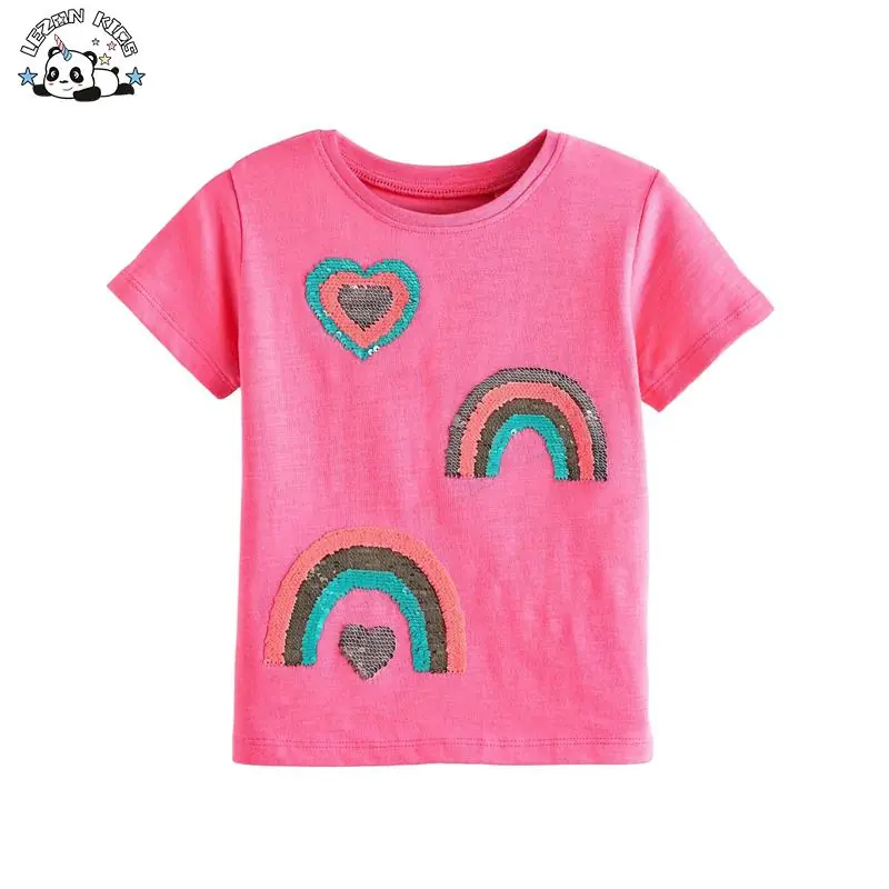 Custom Kids T Shirt Girls Sequin Embroidery Sequin Patches T Shirt for Summer