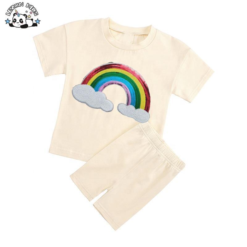 100% Cotton Sports Leisure Short-sleeved Girls Summer Clothes 2-14 Years Old Children’s Clothes 2 Pieces of Children
