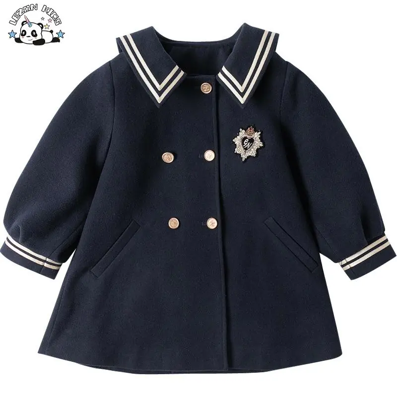 Custom Kids Girls Coats Preppy Style Cute Faux Woolen Long Sleeve Winter Warm Girls Coats