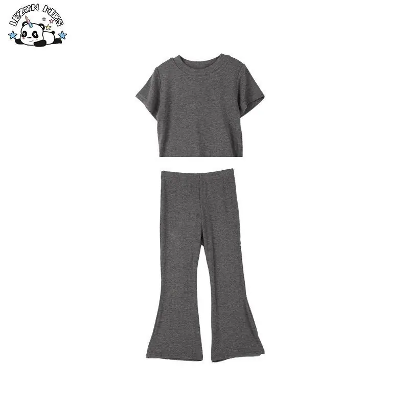 Cotton Comfortable Short Sleeve T-shirt + High Elastic Flared Pants Two-piece Baby Girls Summer Clothing