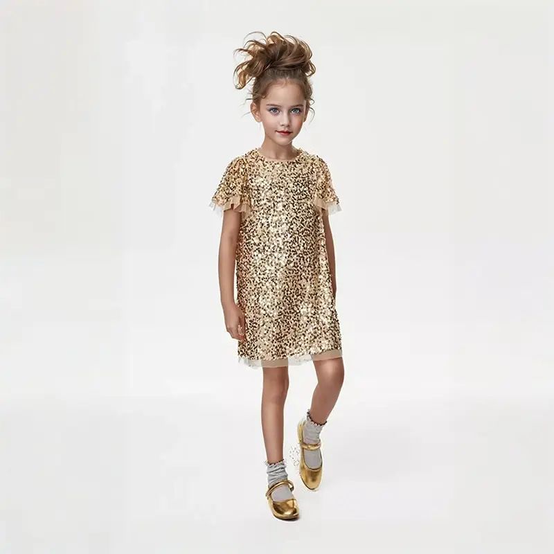 Custom High Quality Girls Pink Sequin Dress