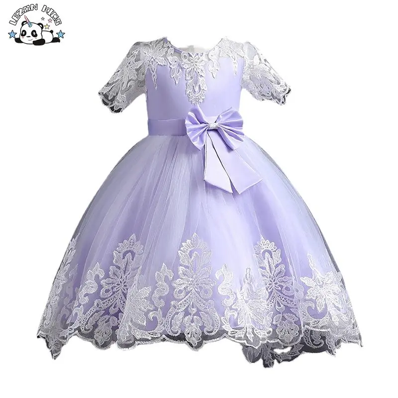 Robes Enfants Pretty Peach Children’s Girl Princess Flower Dress for Girl Summer Formal Solid
