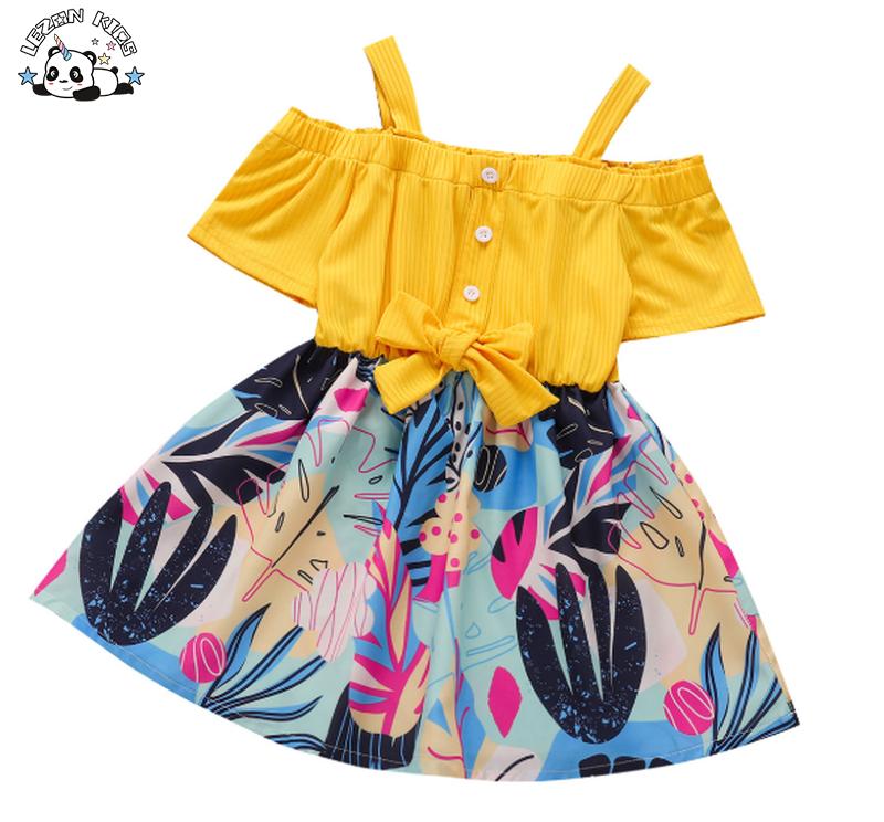 Custom Summertime Melting Dew Shoulder Condole Belt Bowknot Girl’s Dress