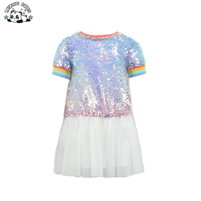 Customizable New Product Explosion Custom Colorful Sequin Short Sleeve Tutu Dresses