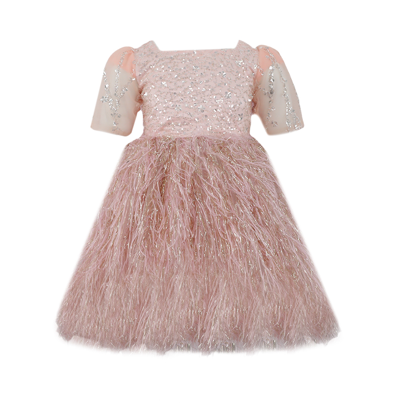Pink-Toned Sequin and Feather Dress