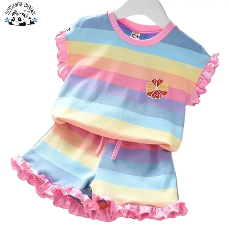 Wholesale High Quality Custom Colorful Flower Printing Girls Clothing Sets