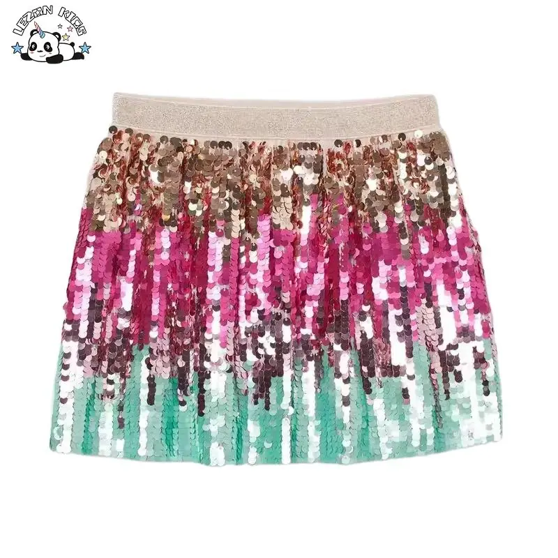 Wholesale Cute Color Gradient Sequin Satin Short Skirts Girls Sexy Mini Party Wear Breathable Lace Skirts