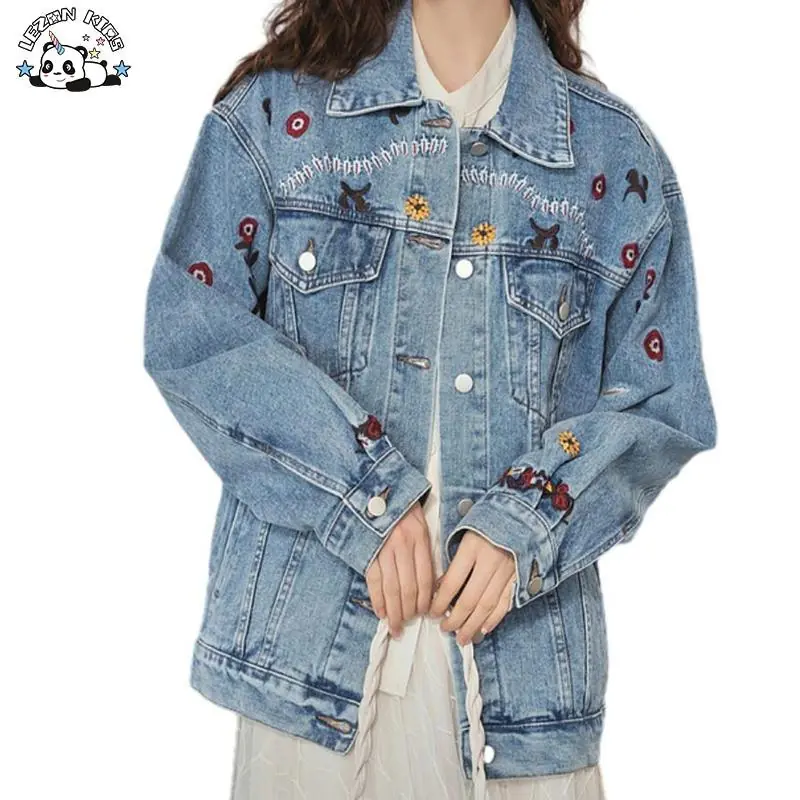 Customizable Wholesale Floral Washed Jeans Jackets Kids Embroidered Denim Jacket for Girls