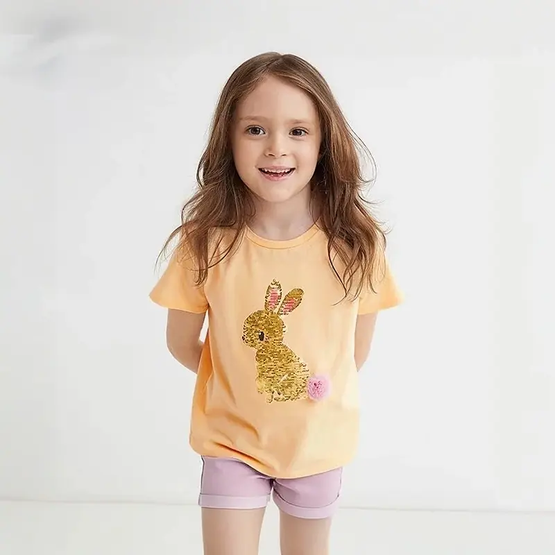 Custom Girls Sequined Bunny Short Sleeve T-Shirt