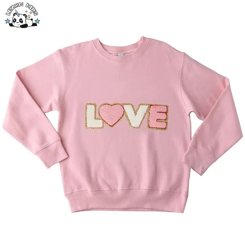 Custom Kids Pink Sweatshirt Pullover Long Sleeves Girls Sweatshirt