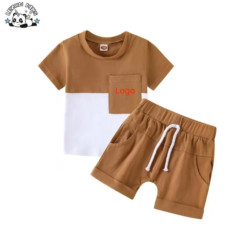Customizable Color Block Baby Boys Outfit Two Piece Toddler Boys Clothing Sets for Daily Wear