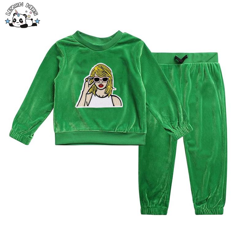Customized High Quality Kids Long Sleeve Sweatshirt and Soft Jogger Sweatpants for Girls