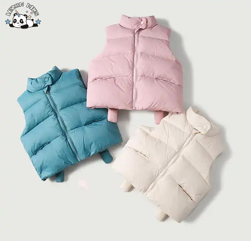 OEM Customizable Solid Soft Warm Sleeveless Children Winter Waistcoat Kids Girls Down Vest Jacket for 2-14 Years