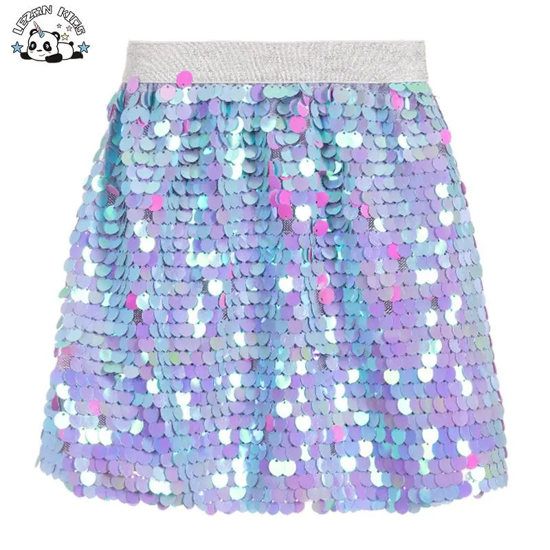 Manufacturers’ Shimmering Blue Pink Sequin Pleated Girl Mini Skirts